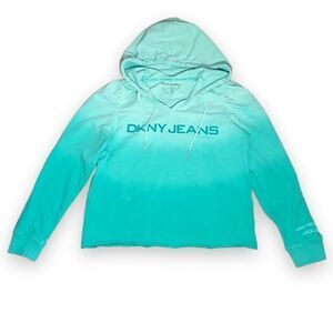 DKNY Jeans Teal Ombre Hooded Sweatshirt US S